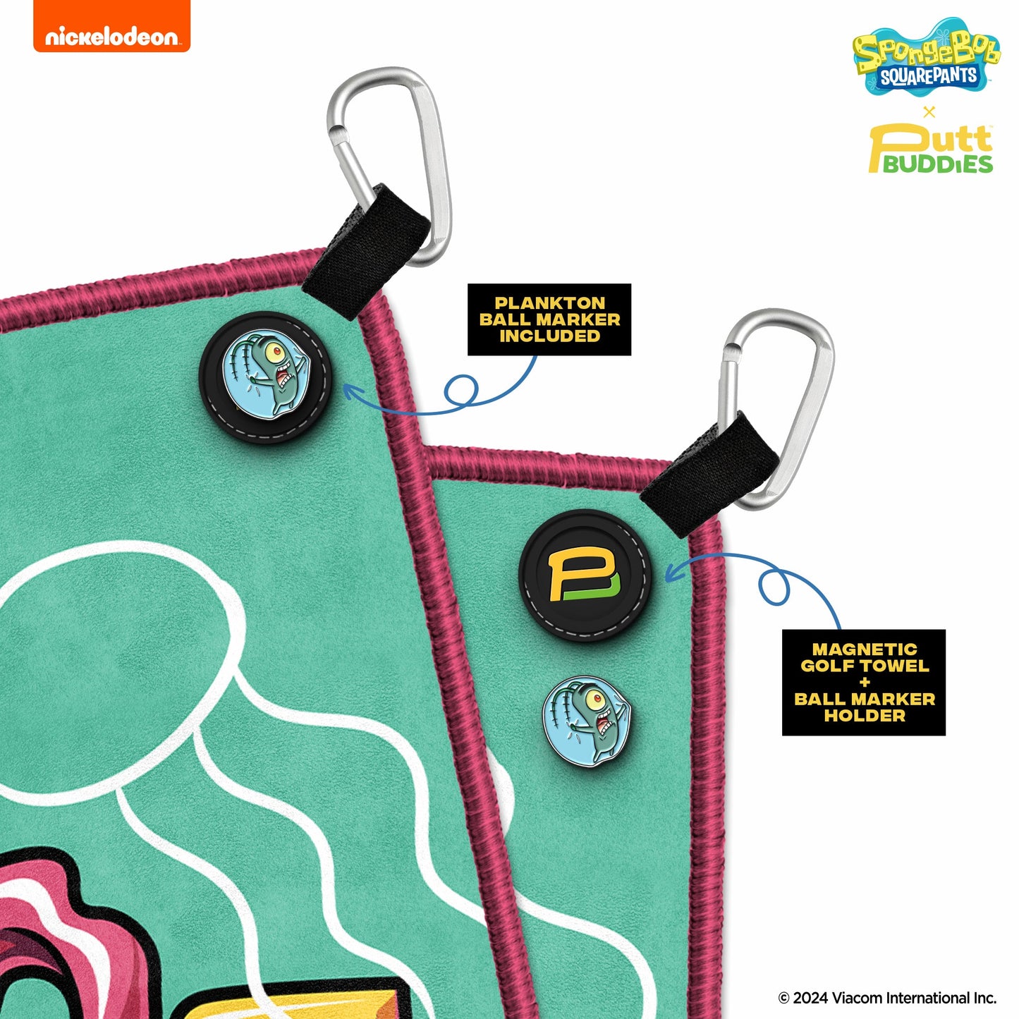 [Magnetic] 'Krusty' Squidward Golf Towel with Attachable Plankton Ball Marker