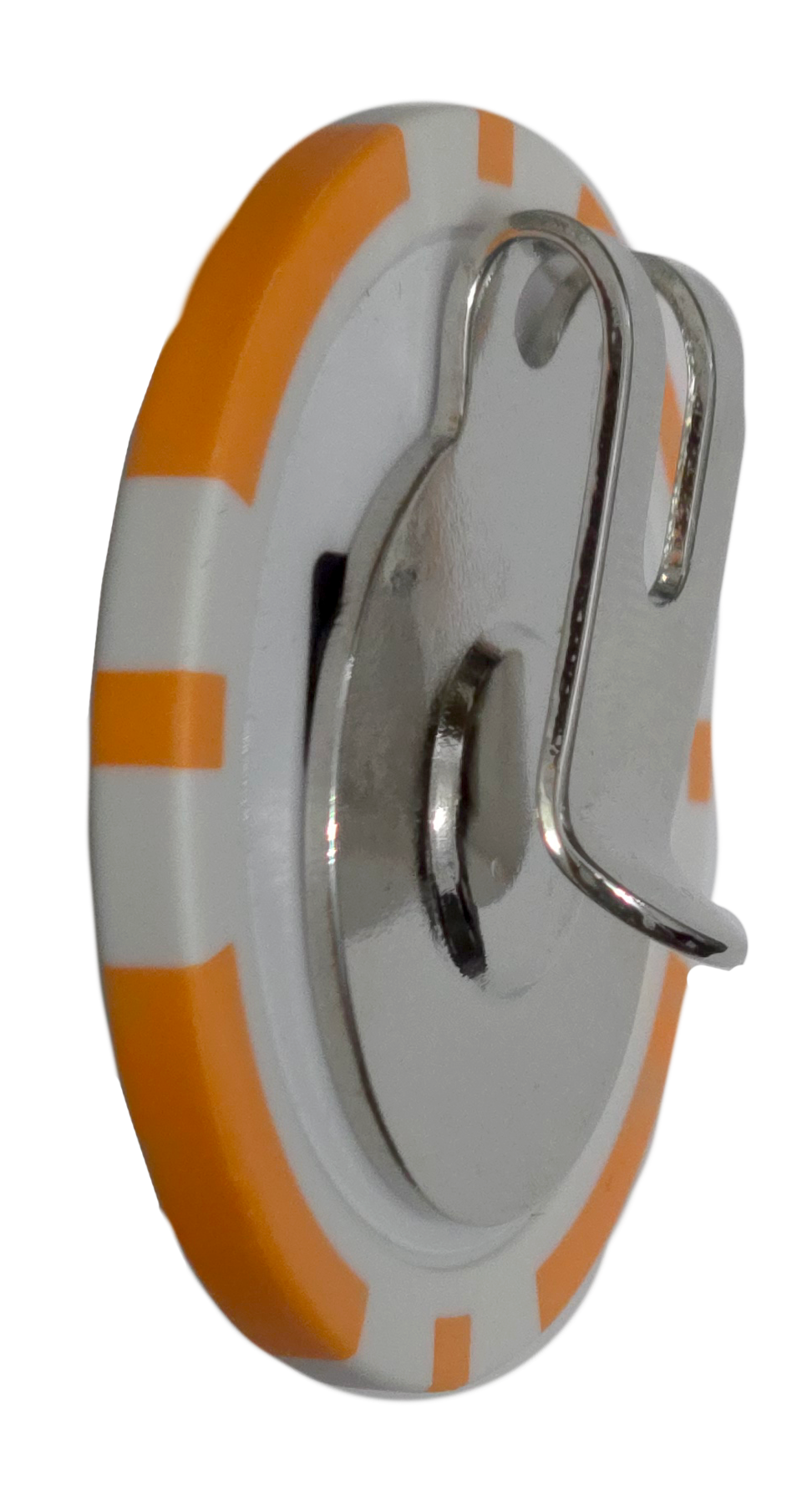Hook with orange and gray design on a white background