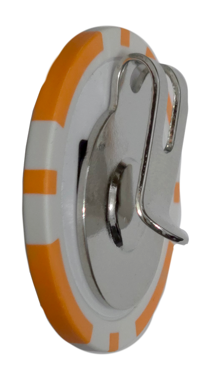 Hook with orange and gray design on a white background