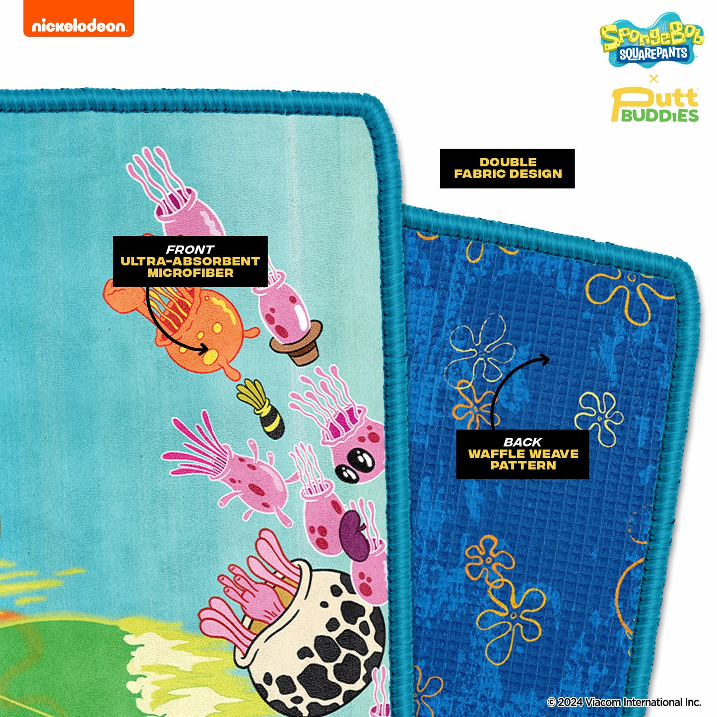 Bikini Bottom Buddies XL Caddy Golf Towel double Sided Microfiber + Waffle Towel - 22" x 42"