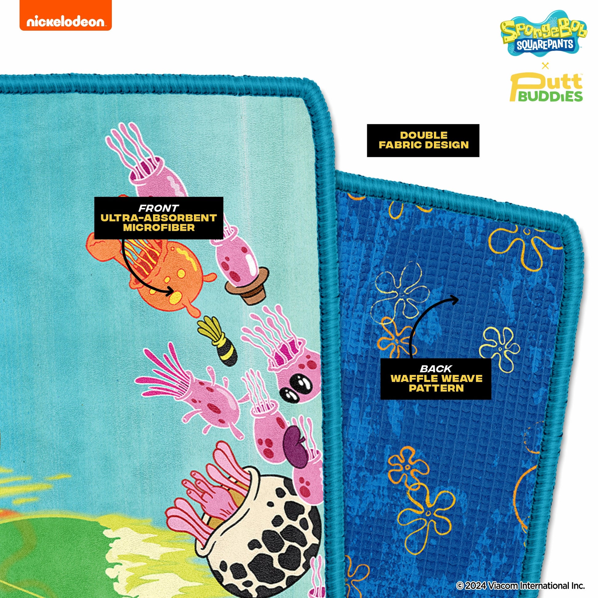 Bikini Bottom Buddies XL Caddy Golf Towel double Sided Microfiber + Waffle Towel - 22" x 42"