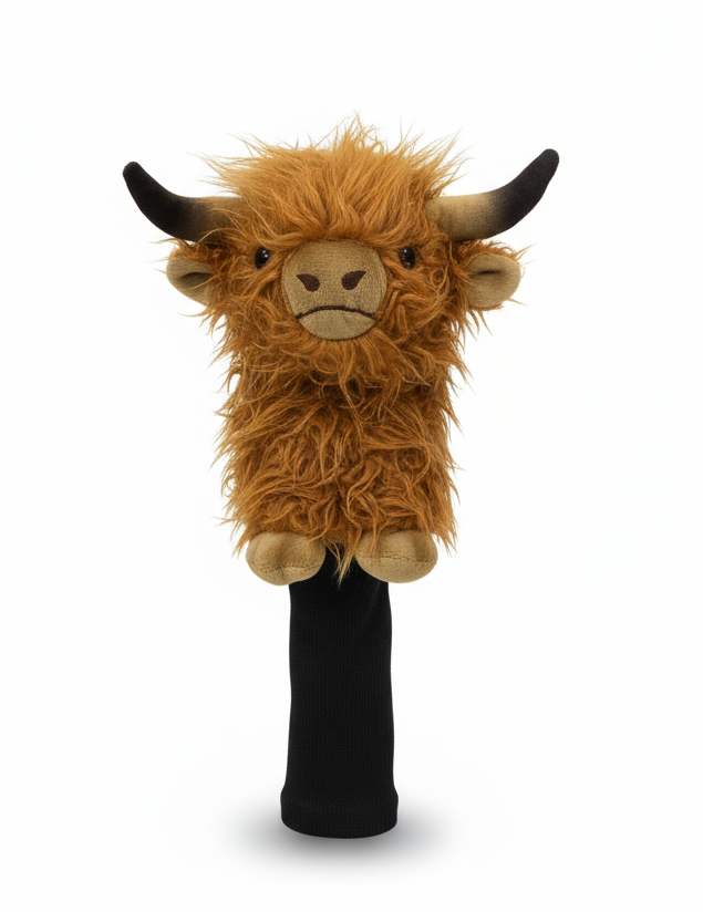 Plush toy resembling a highland cow on a white background