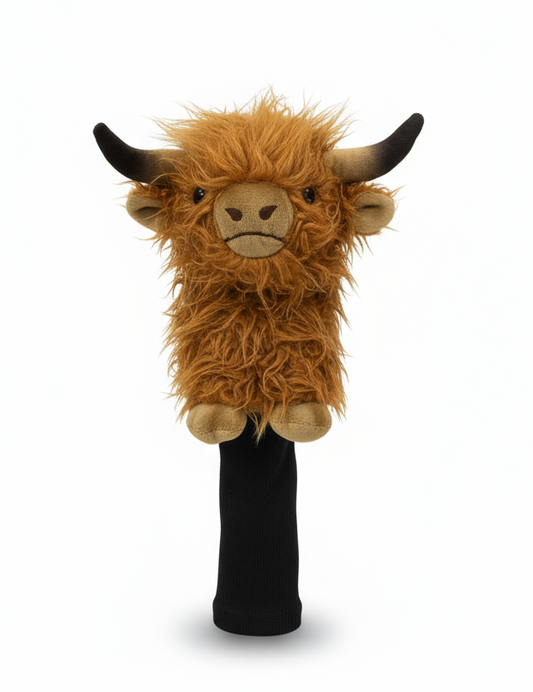 Plush toy resembling a highland cow on a white background