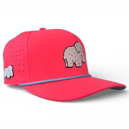 Frosted Elephant Golf Hat | Snapback Cap | Built-in Magnetic Ball Marker Holder + Marker Included | Adjustable | Elephant Cookie Pink