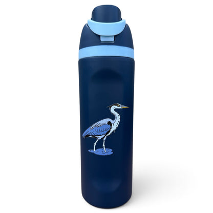Great Blue Heron Hydration Bottle | 24oz Insulated Stainless Steel | Flip Straw Lid w/ Handle