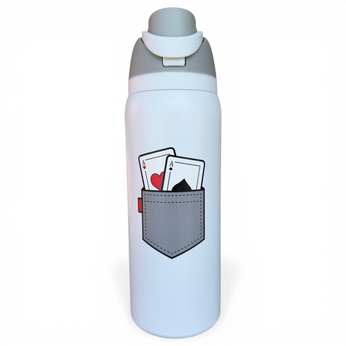 Pocket Aces Hydration Bottle | 32oz Insulated Stainless Steel | Flip Straw Lid w/ Handle