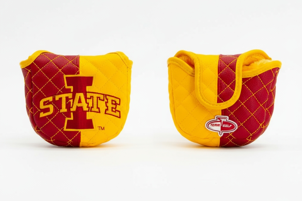 Two Iowa State University-themed pouches on a white background