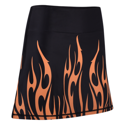 ReadyGOLF I'm On Fire women’s golf skort with orange flames on black