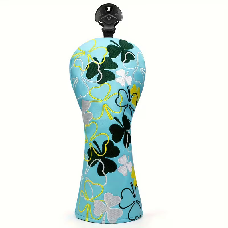 Golf club head cover with floral pattern on a white background