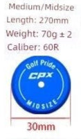 Golf Pride grips with size chart on a white background