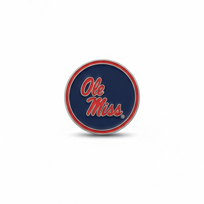 Round logo with 'Ole Miss' text on a white background