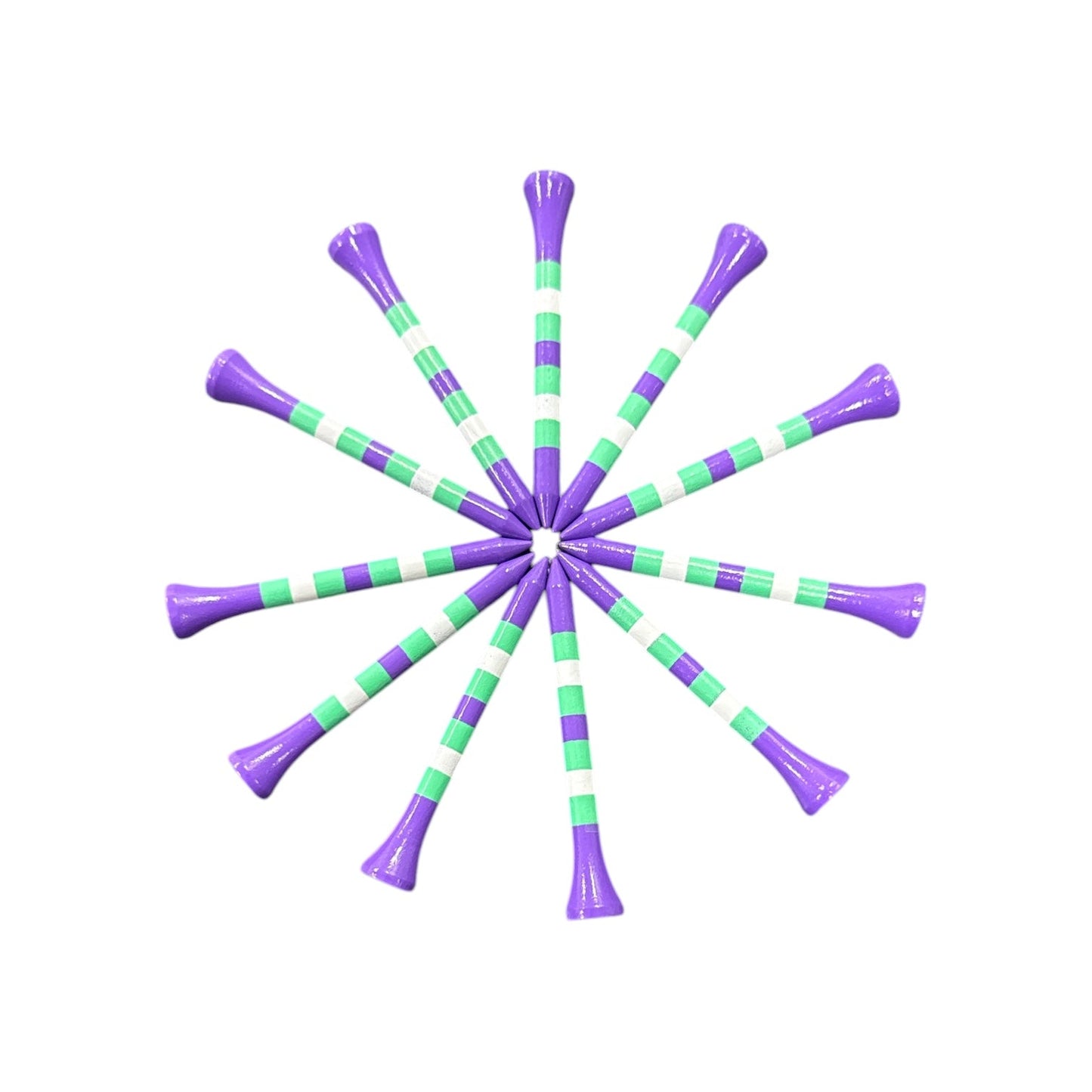 Purple Mint Stripe Premium Wooden Golf Tees | 2 3/4” Standard Size | 45 Pack Set | Durable Painted Wood Tees | Unique Designs