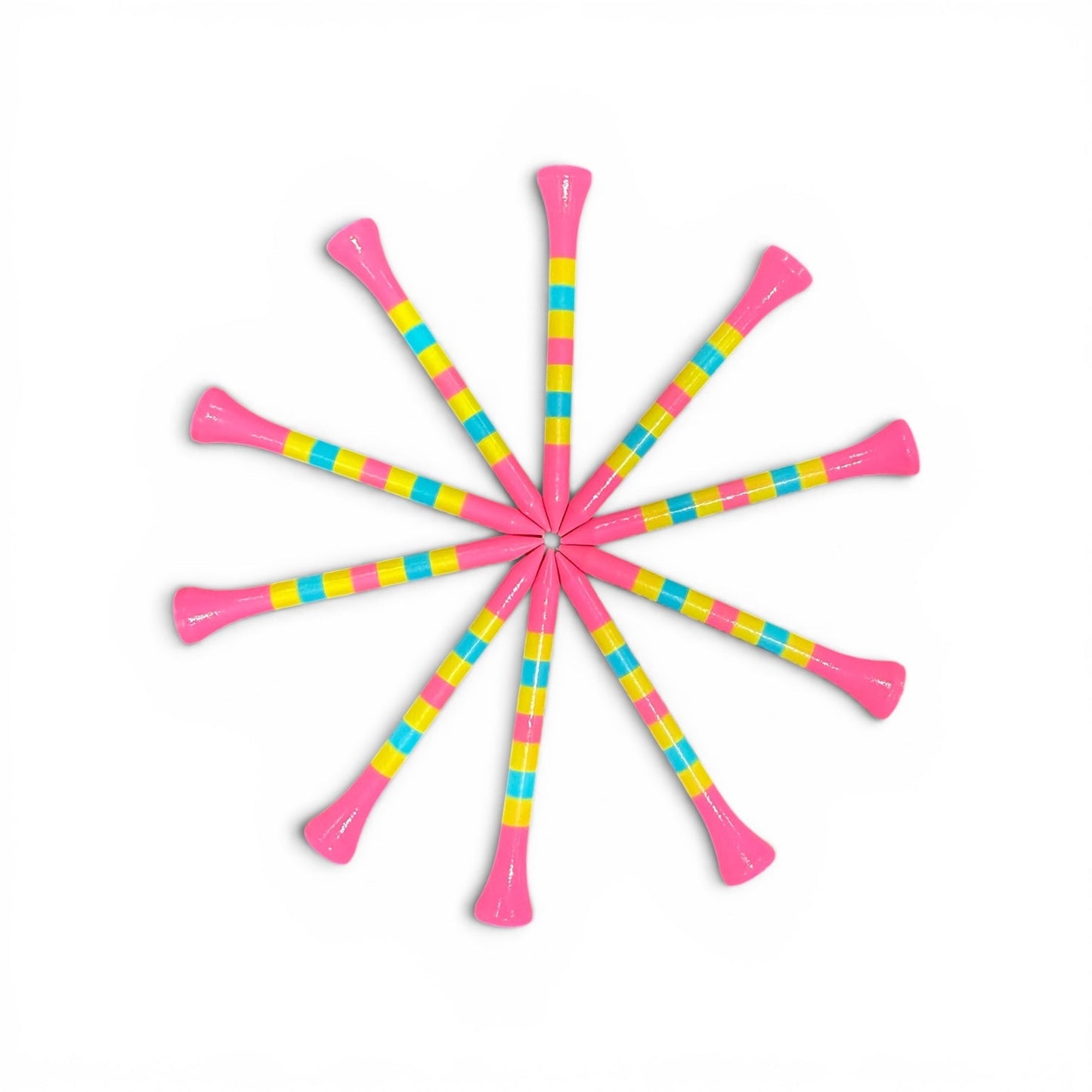 Pink Green Blue Stripe Premium Wooden Golf Tees | 2 3/4” Standard Size | 45 Pack Set | Durable Painted Wood Tees | Unique Designs