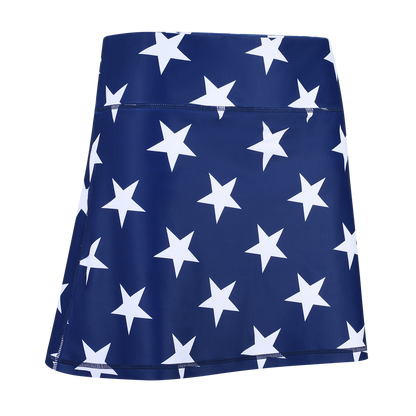 ReadyGOLF All Star women’s golf skort with white stars on navy