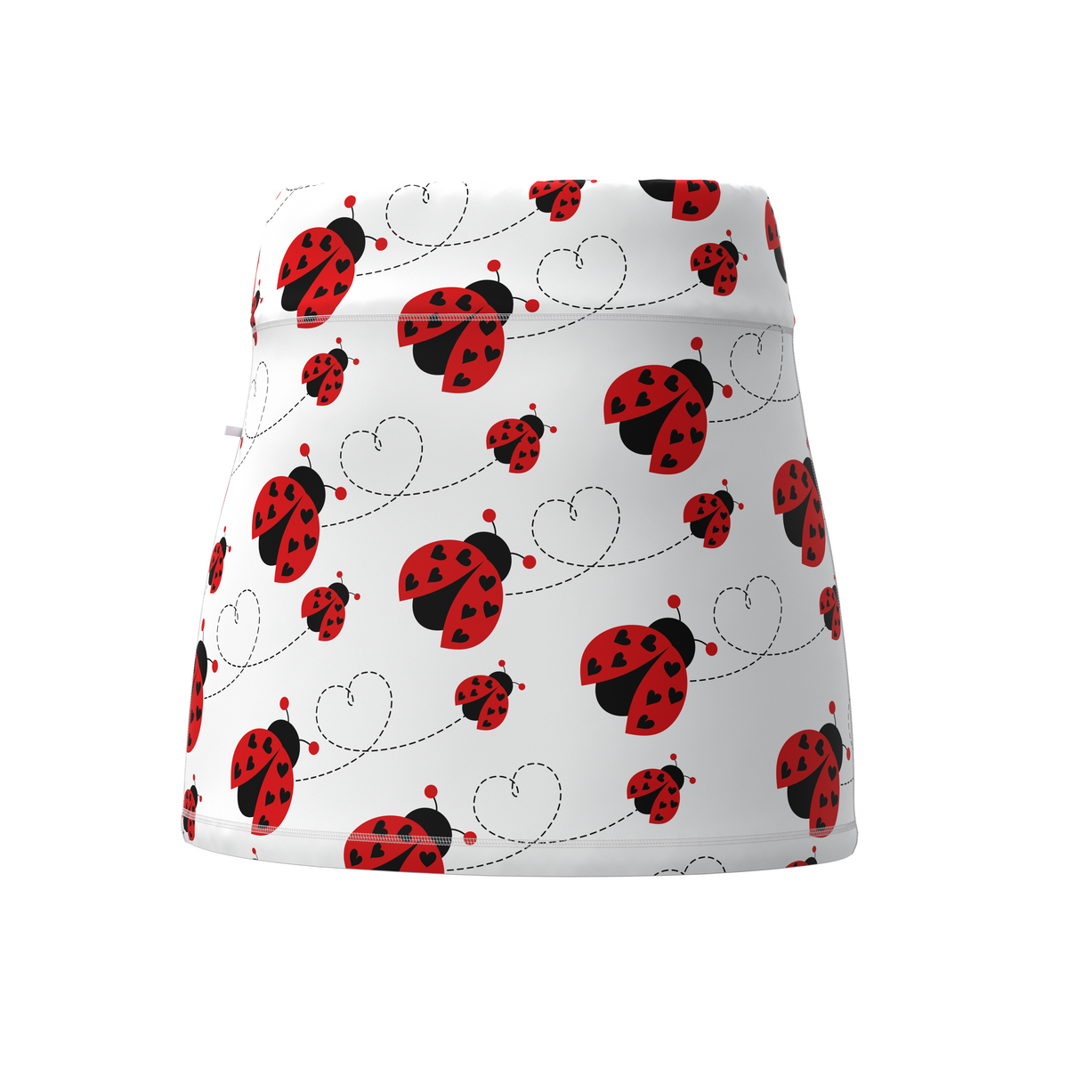 ReadyGOLF Lady Love women’s golf skort with red ladybugs on white