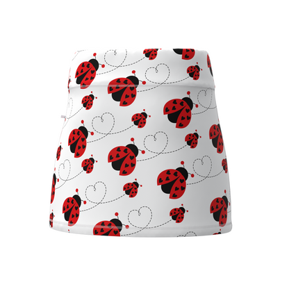 ReadyGOLF Lady Love women’s golf skort with red ladybugs on white