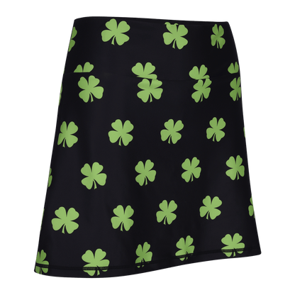 ReadyGOLF Four-Leaf Clover (Lime Green) women’s golf skort with lime-green clovers on black