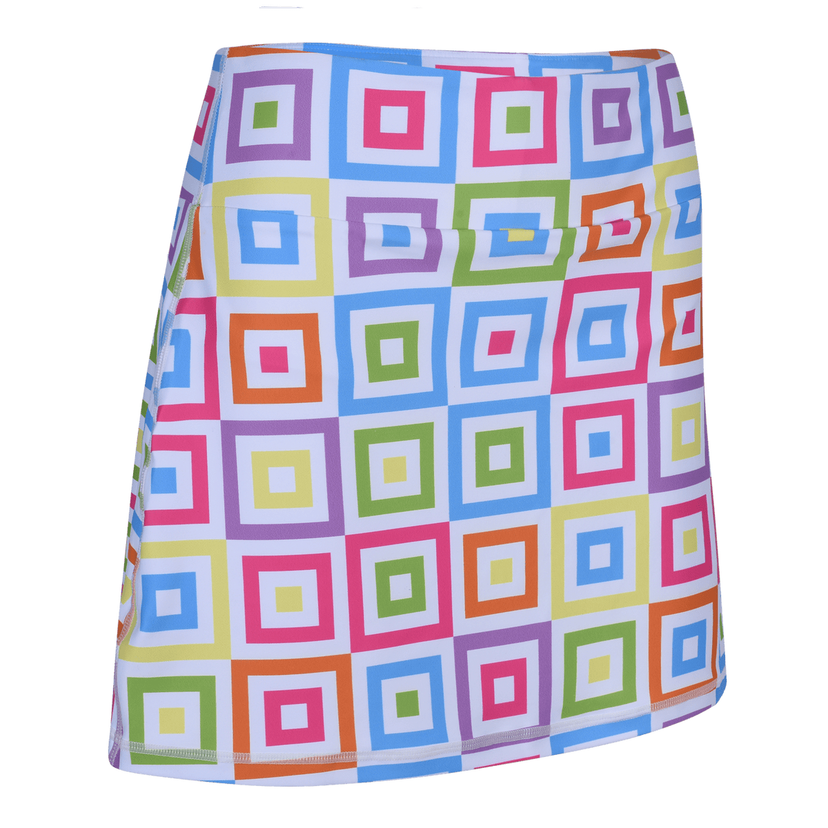 ReadyGOLF Hip To Be Square women’s golf skort with colorful nested squares