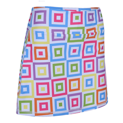 ReadyGOLF Hip To Be Square women’s golf skort with colorful nested squares