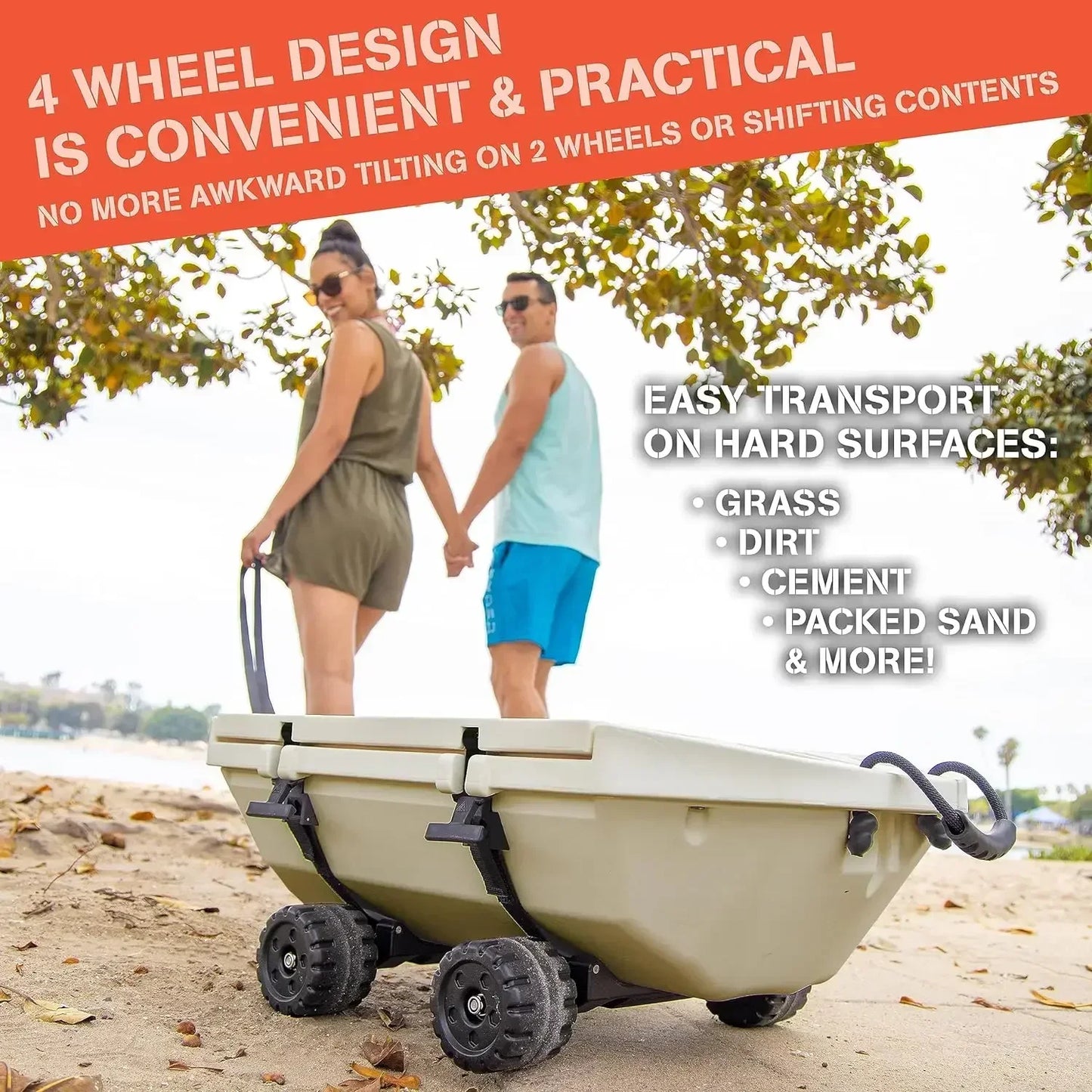 Crawler Cooler with Wheels – 40 QT Amphibious Floating Cooler and Dry Storage Vessel - Tan