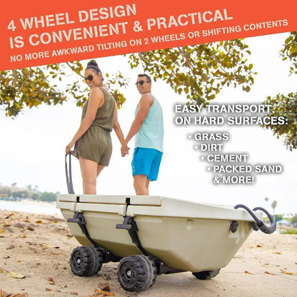 Crawler Cooler with Wheels – 40 QT Amphibious Floating Cooler and Dry Storage Vessel - Tan