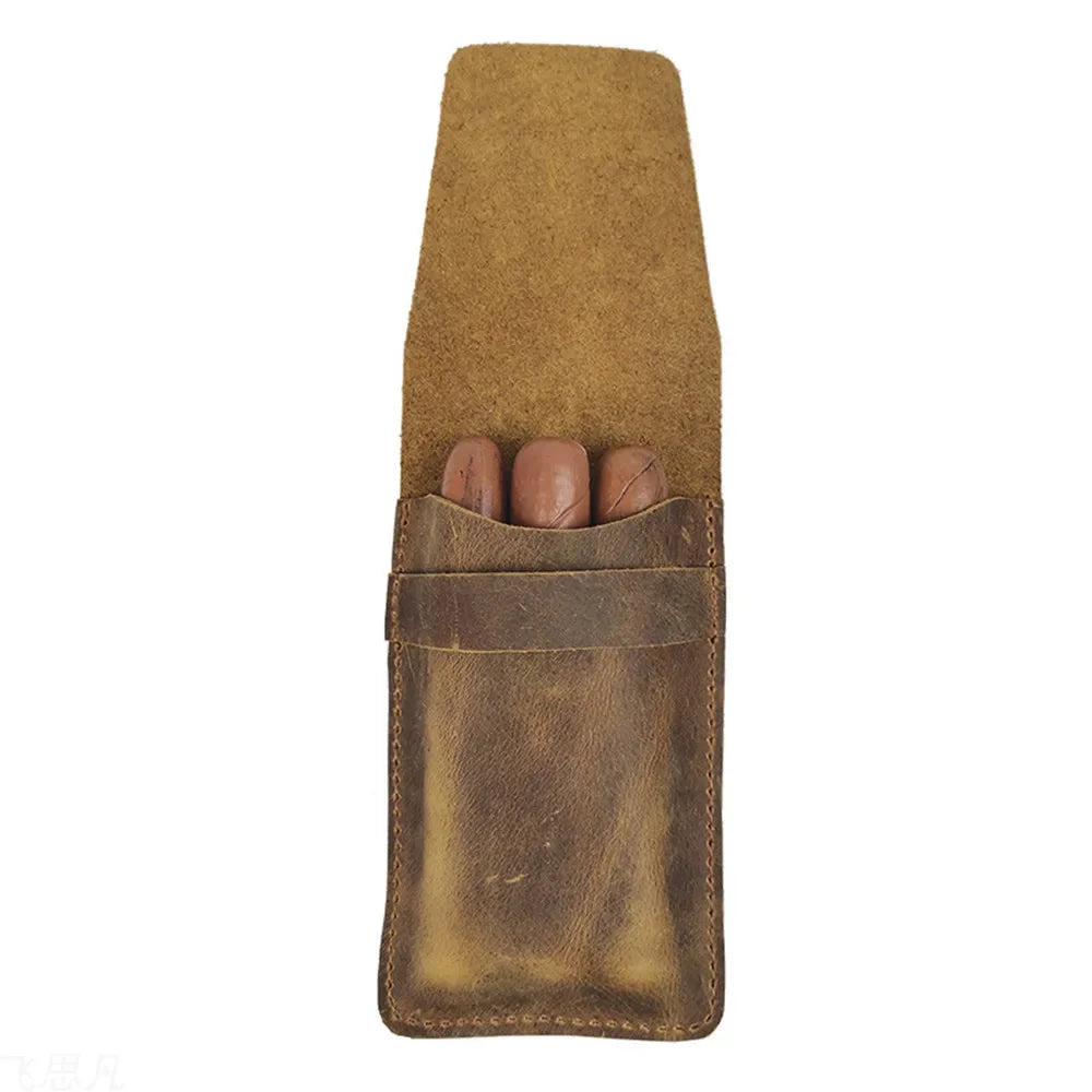 Leather Cigar Case Bag for 3 Cigars – Portable and Elegant Smoking Accessory