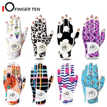 Women’s All-Weather Golf Glove with Ball Marker – Stylish Half-Finger Design