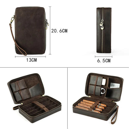 Leather Travel Cigar Humidor Box – Portable Cigar Case