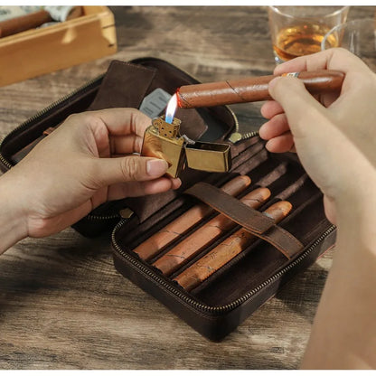 Leather Travel Cigar Humidor Box – Portable Cigar Case