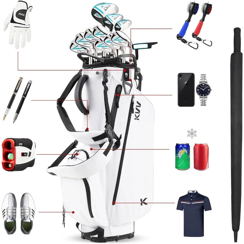 Lightweight Golf Stand Bag with 7 Way Full-Length Dividers, 5 Zippered Pockets, Automatically Adjustable Dual Straps