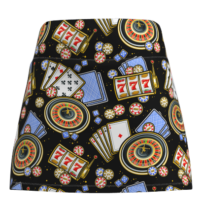 ReadyGOLF Vegas Baby women’s golf skort with roulette, slot-machine and playing-card motifs