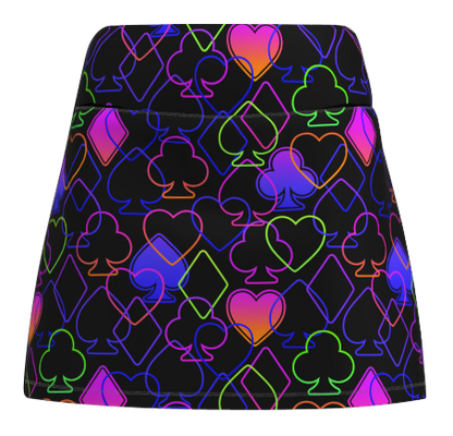 ReadyGOLF Wild Card women’s golf skort with multicolor playing-card suits on black