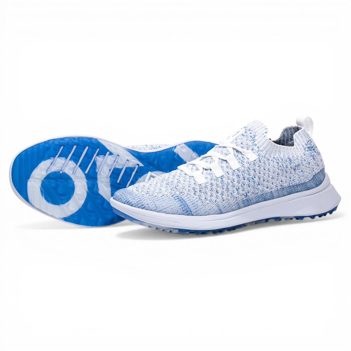 Tomo Bravo men's golf shoes in Sky Blue, pair showing the side and outsole