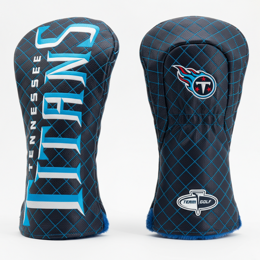 Two Tennessee Titans golf club headcovers on a white background