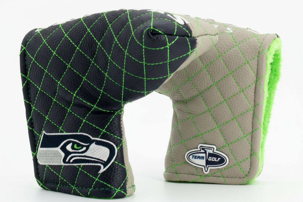 Two golf club covers with Seattle Seahawks logo on a white background