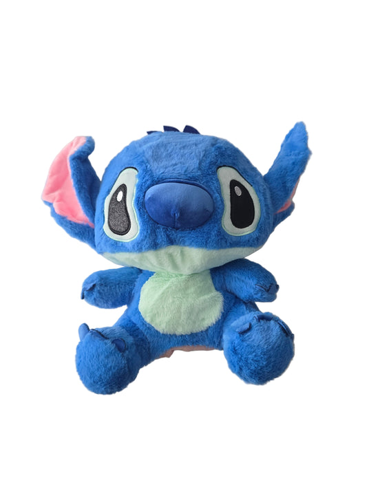 Blue plush golf head cover resembling Stitch character on a white surface
