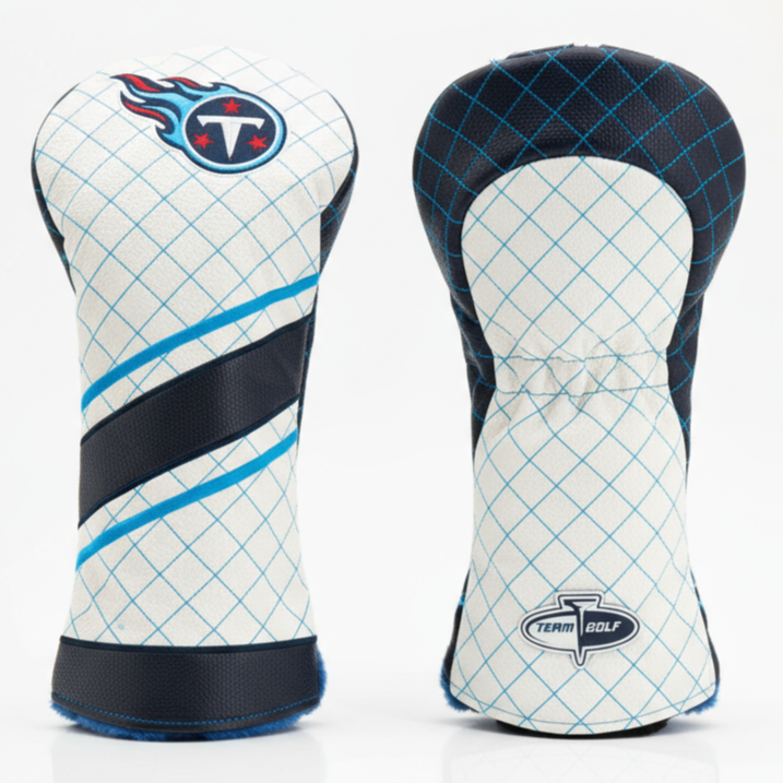 Two golf club head covers with Tennessee Titans logo and Terro Golf branding on a white background.
