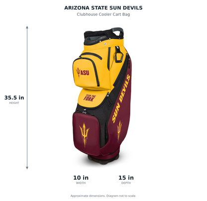 Arizona State Sun Devils Clubhouse Cooler Cart Bag - approximate dimensions: 35.5 inches high, 10 inches wide, 15 inches deep