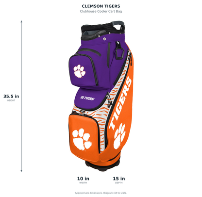 Clemson Tigers Clubhouse Cooler Cart Bag - approximate dimensions: 35.5 inches high, 10 inches wide, 15 inches deep
