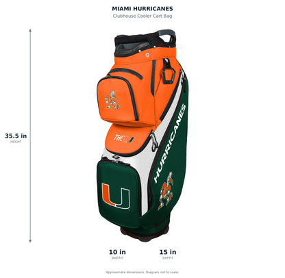 Miami Hurricanes Clubhouse Cooler Cart Bag - approximate dimensions: 35.5 inches high, 10 inches wide, 15 inches deep