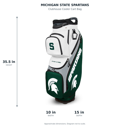 Michigan State Spartans Clubhouse Cooler Cart Bag - approximate dimensions: 35.5 inches high, 10 inches wide, 15 inches deep