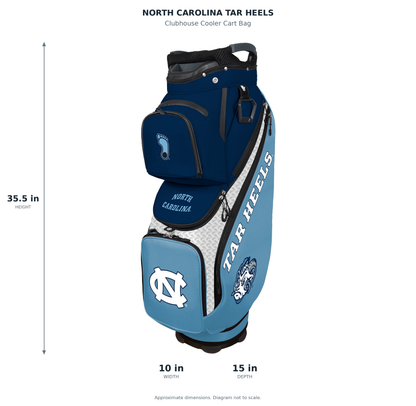 North Carolina Tar Heels Clubhouse Cooler Cart Bag - approximate dimensions: 35.5 inches high, 10 inches wide, 15 inches deep