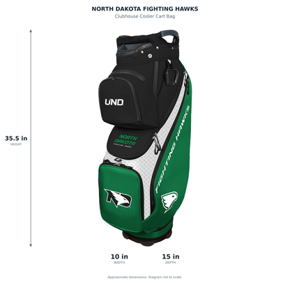 North Dakota Fighting Hawks Clubhouse Cooler Cart Bag - approximate dimensions: 35.5 inches high, 10 inches wide, 15 inches deep