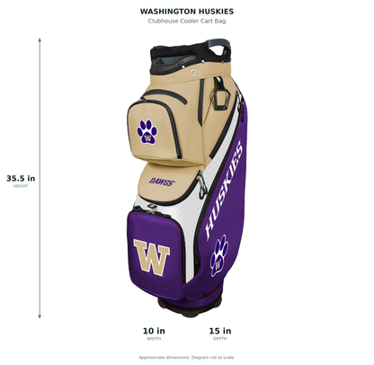 Washington Huskies Clubhouse Cooler Cart Bag - approximate dimensions: 35.5 inches high, 10 inches wide, 15 inches deep