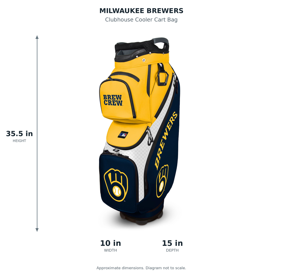 Milwaukee Brewers Clubhouse Cooler Cart Bag - approximate dimensions: 35.5 inches high, 10 inches wide, 15 inches deep