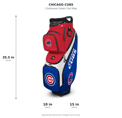 Chicago Cubs Clubhouse Cooler Cart Bag - approximate dimensions: 35.5 inches high, 10 inches wide, 15 inches deep