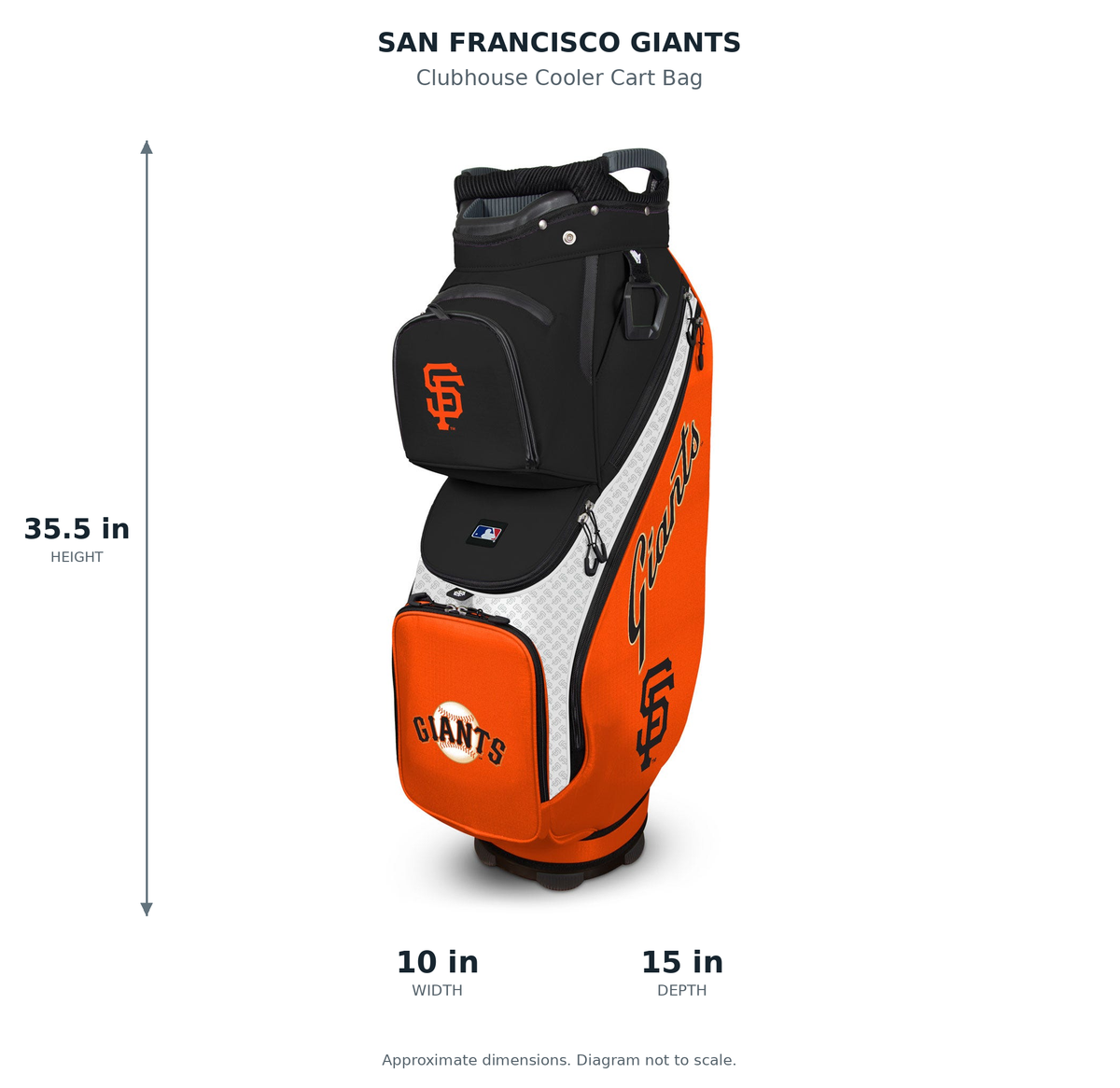 San Francisco Giants Clubhouse Cooler Cart Bag - approximate dimensions: 35.5 inches high, 10 inches wide, 15 inches deep