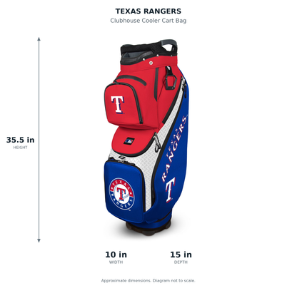 Texas Rangers Clubhouse Cooler Cart Bag - approximate dimensions: 35.5 inches high, 10 inches wide, 15 inches deep