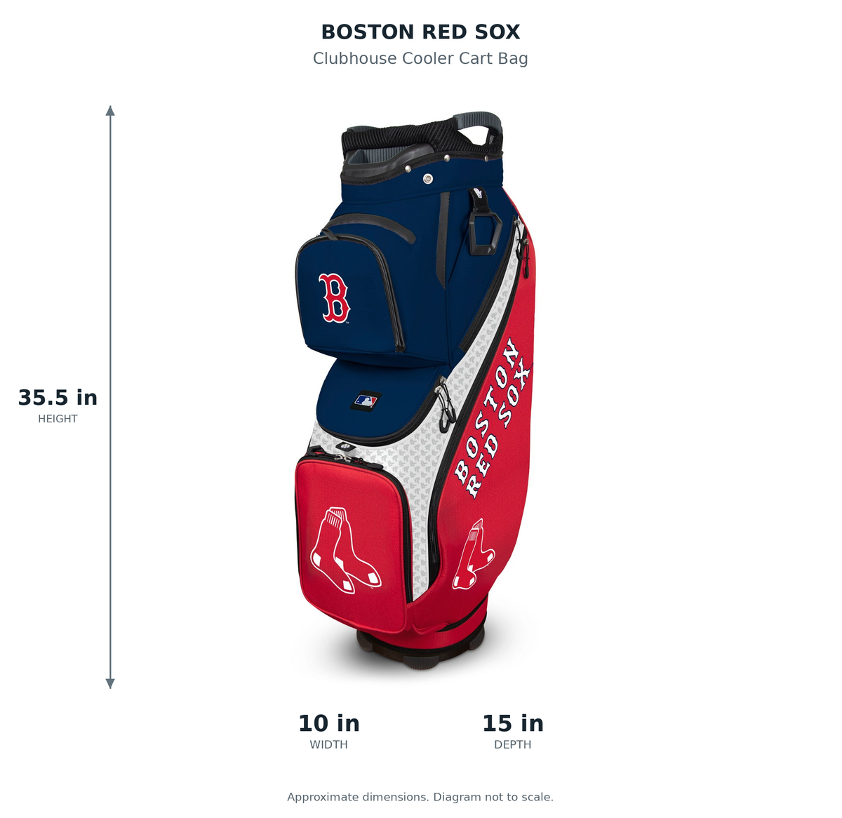 Boston Red Sox Clubhouse Cooler Cart Bag - approximate dimensions: 35.5 inches high, 10 inches wide, 15 inches deep