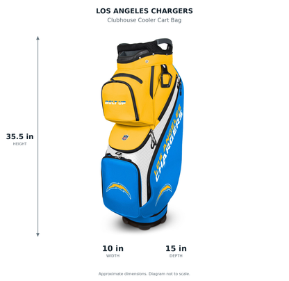 Los Angeles Chargers Clubhouse Cooler Cart Bag - approximate dimensions: 35.5 inches high, 10 inches wide, 15 inches deep